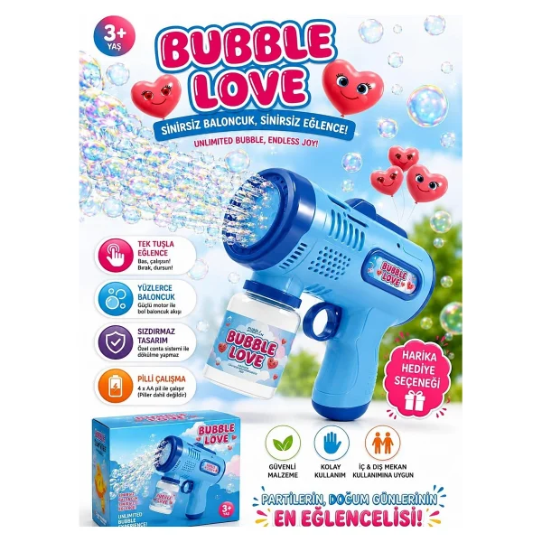 Maytoys Otomatik Baloncuk Makinesi Pilli Köpük Tabancası Sızdırmaz Tasarım Bubble Gun Mavi - Görsel 5