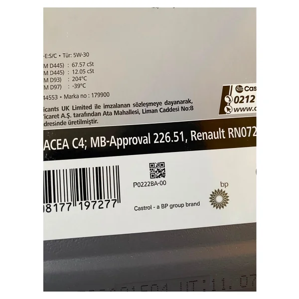 Castrol GTX 5W-30 C4 4 lt Motor Yağı - 2026 - Görsel 4