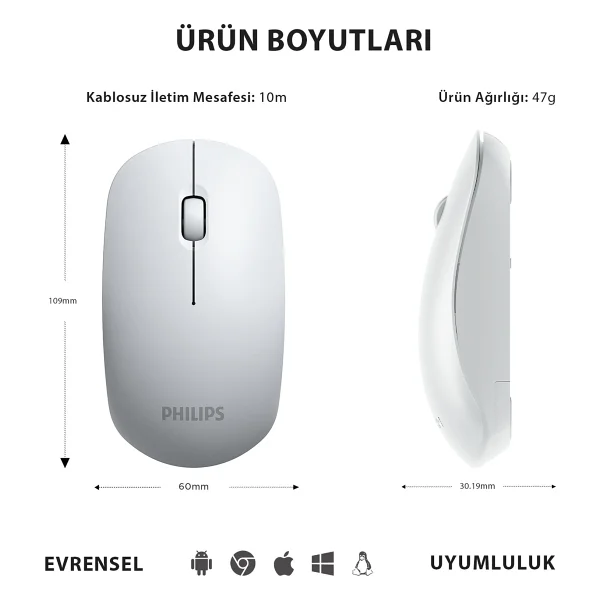 Philips M315 Spk7315/00 Kablosuz Optik Beyaz Mouse - Görsel 2