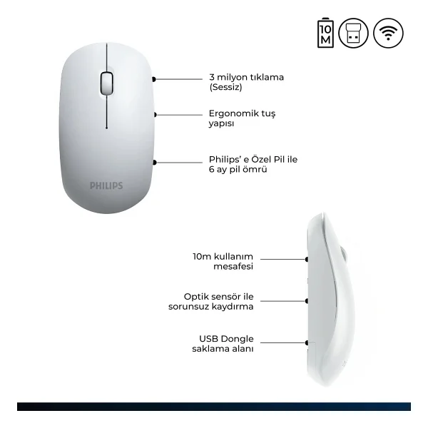 Philips M315 Spk7315/00 Kablosuz Optik Beyaz Mouse - Görsel 3