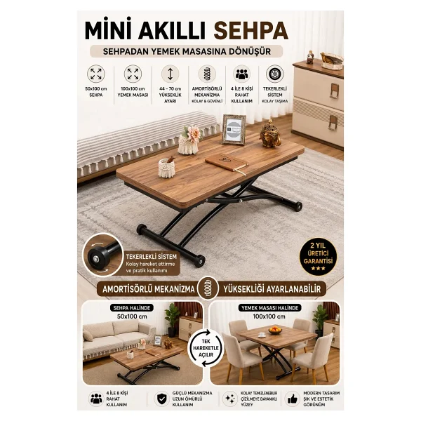 Sehpam Akıllı Sehpa Mini Juppo Üst Tabla Mdf Oval Köşe Alt Ayak Siyah Dışa Kıvrım - Görsel 9