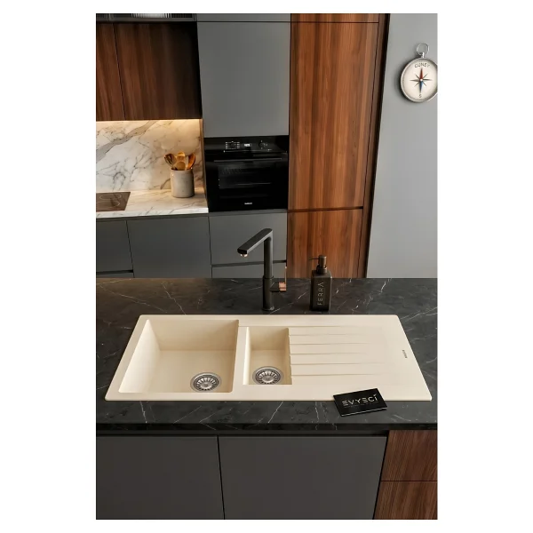 Realstone Troya P005 100 Tezgah Üstü Krem Granit Eviye - Görsel 9