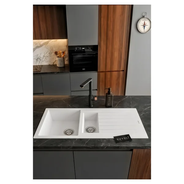 Realstone Troya P005 100 Tezgah Üstü Beyaz Granit Eviye - Görsel 8