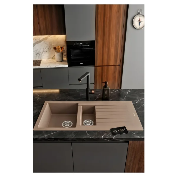 Realstone Troya P005 100 Tezgah Üstü Kapuçino Granit Eviye - Görsel 2