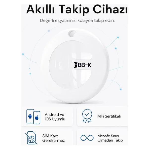 Hbb-K Android Uyumlu Tag Google Sertifikalı Takip Cihazı - Android Uyumludur - Beyaz - Görsel 9