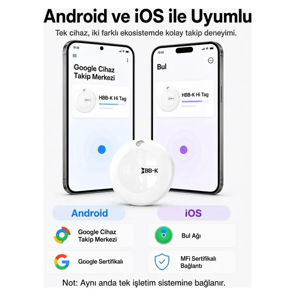 Hbb-K Android Uyumlu Tag Google Sertifikalı Takip Cihazı - Android Uyumludur - Beyaz - Görsel 2