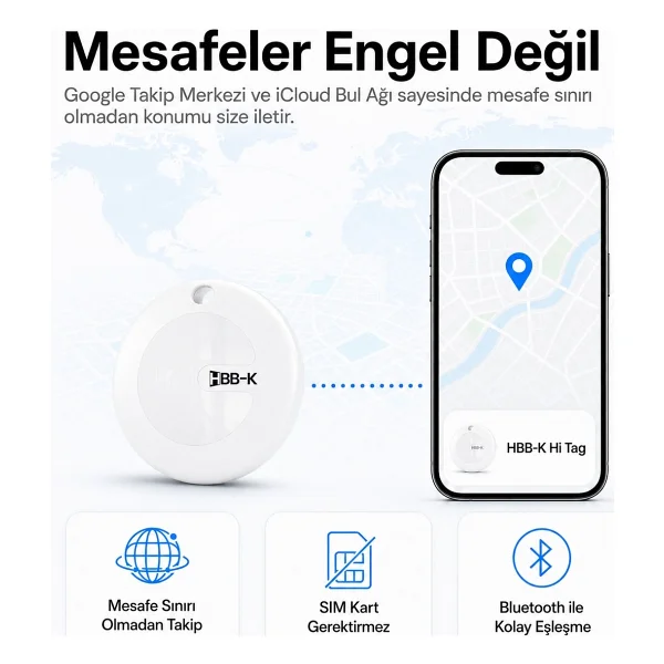 Hbb-K Android Uyumlu Tag Google Sertifikalı Takip Cihazı - Android Uyumludur - Beyaz - Görsel 3