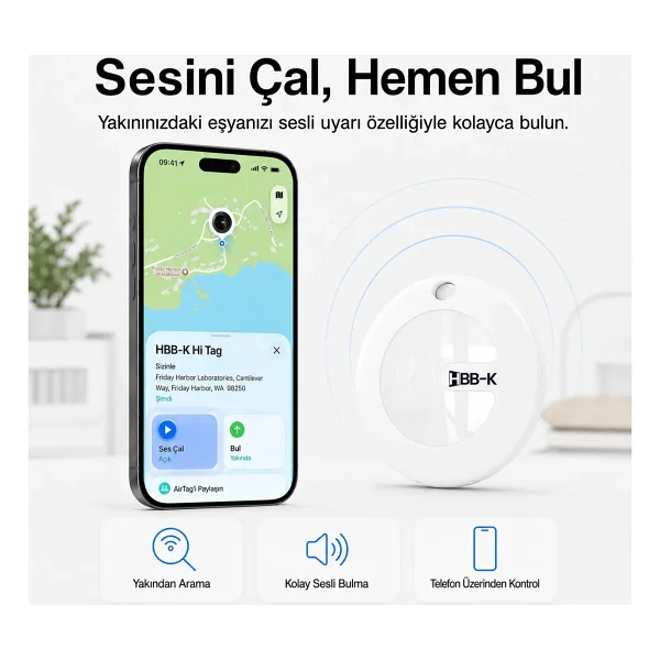 Hbb-K Android Uyumlu Tag Google Sertifikalı Takip Cihazı - Android Uyumludur - Beyaz - Görsel 4