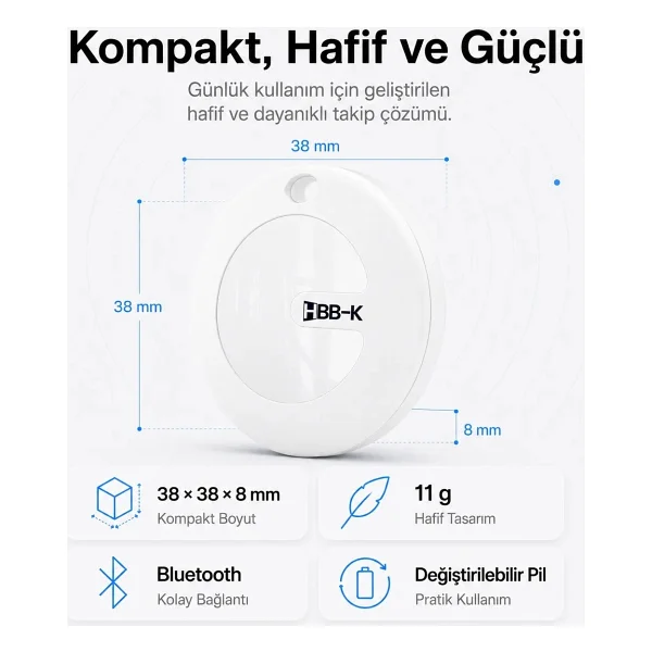 Hbb-K Android Uyumlu Tag Google Sertifikalı Takip Cihazı - Android Uyumludur - Beyaz - Görsel 5