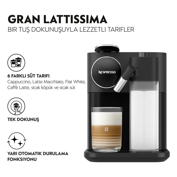 Nespresso F541 Gran Lattissima Siyah Kapsül Kahve Makinesi - Görsel 2