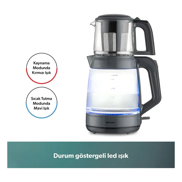 Homend Infinity 1764h Antrasit Siyah 1900 W Cam Çay Makinesi - Görsel 3
