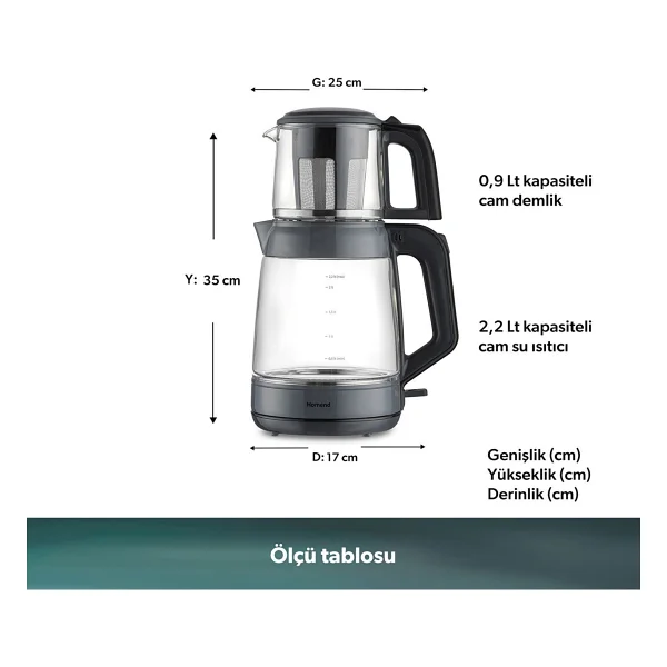 Homend Infinity 1764h Antrasit Siyah 1900 W Cam Çay Makinesi - Görsel 5