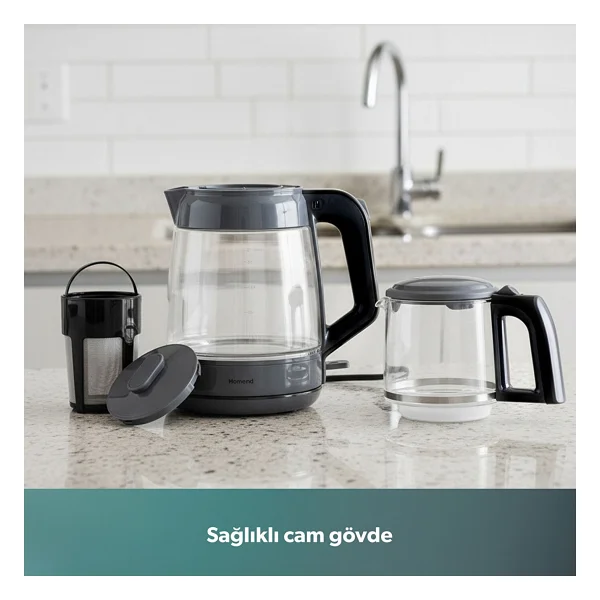 Homend Infinity 1764h Antrasit Siyah 1900 W Cam Çay Makinesi - Görsel 6