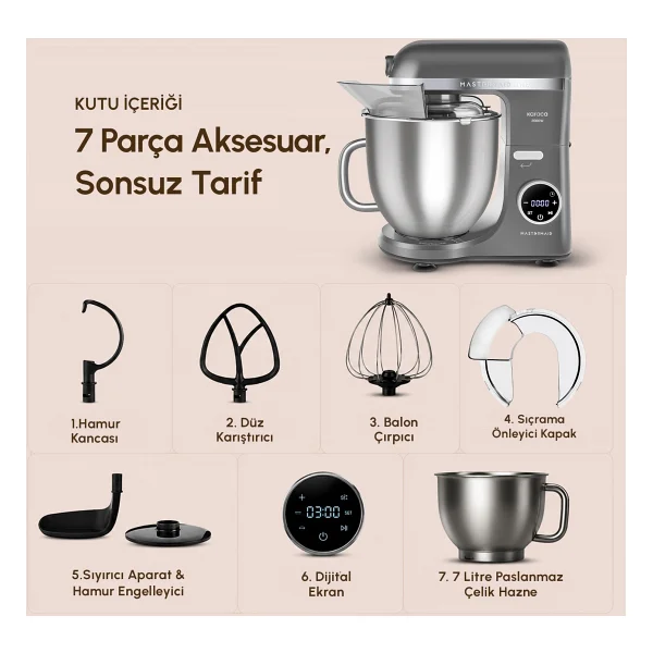 Karaca Mastermaid Chef Ultra D 2000 W 7 Lt Hamur Yoğurma Makinesi - Görsel 3