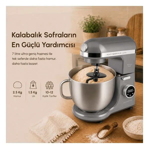 Karaca Mastermaid Chef Ultra D 2000 W 7 Lt Hamur Yoğurma Makinesi - Görsel 8