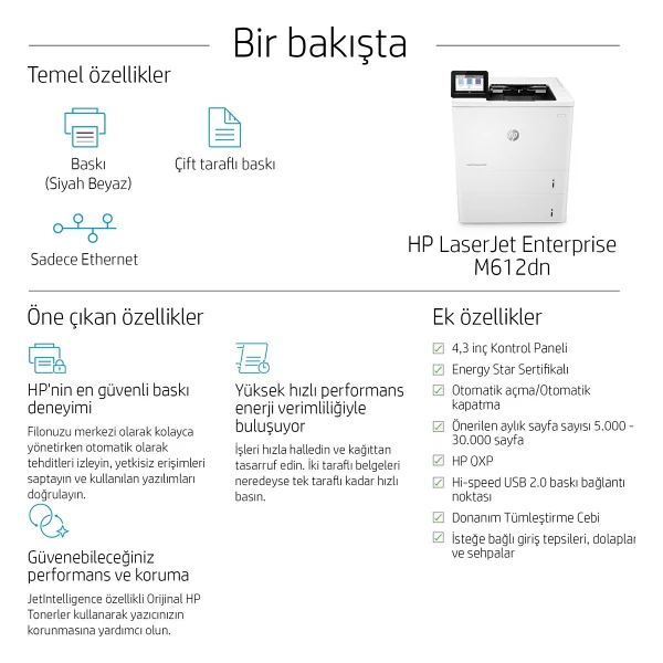 Hp Laserjet Enterprise M612dn 7ps86a Wi-Fi Renkli Lazer Yazıcı - Görsel 8