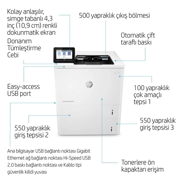 Hp Laserjet Enterprise M612dn 7ps86a Wi-Fi Renkli Lazer Yazıcı - Görsel 9
