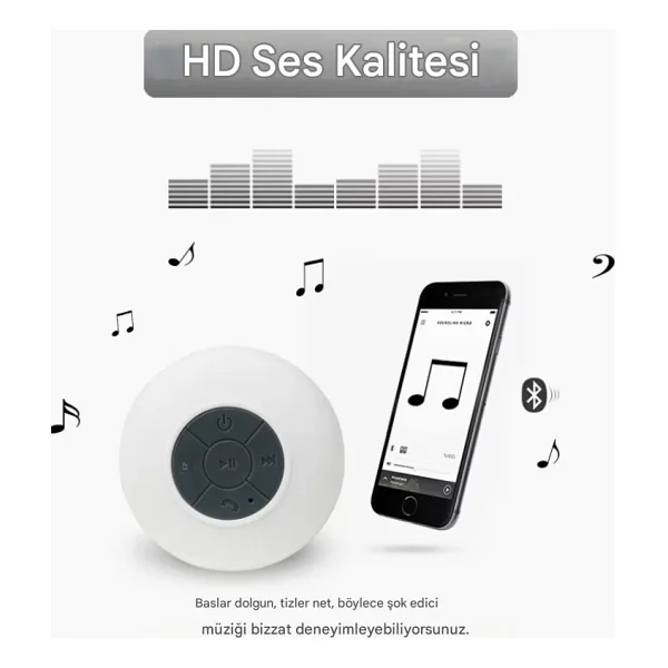 Coverzone Su Geçirmez Bluetooth Hoparlör Vantuzlu Havuzda Yağmurlu Havalarda Ipx4 3w Kaliteli Ses Banyo Duş Hoparlörü S56 (Beyaz) - Görsel 4