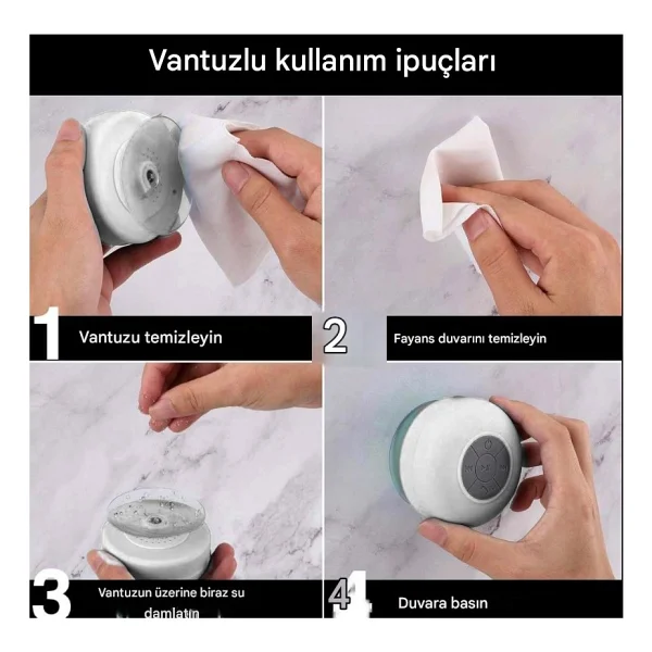 Coverzone Su Geçirmez Bluetooth Hoparlör Vantuzlu Havuzda Yağmurlu Havalarda Ipx4 3w Kaliteli Ses Banyo Duş Hoparlörü S56 (Beyaz) - Görsel 5