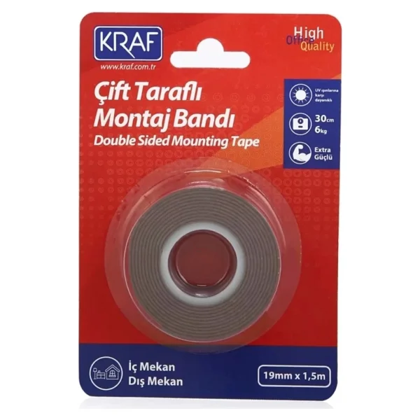 Kraf 2520G 19 mm x 1,5 m Çift Taraflı Montaj Bandı - Görsel 2