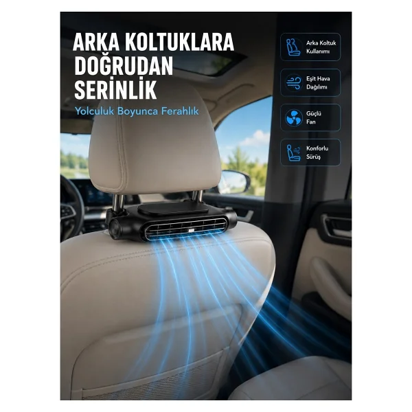 Mey İthalat Koltuk Başlığına Takılan Araç Soğutucu Fan Ayarlanabilir 3 Hız Kademeli - Görsel 6