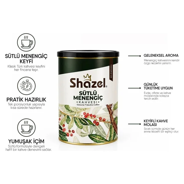 Shazel Menengiç Kahvesi Teneke Kutu 250gr Kafeinsiz Geleneksel Sütlü Menengiç Kahvesi - Görsel 2