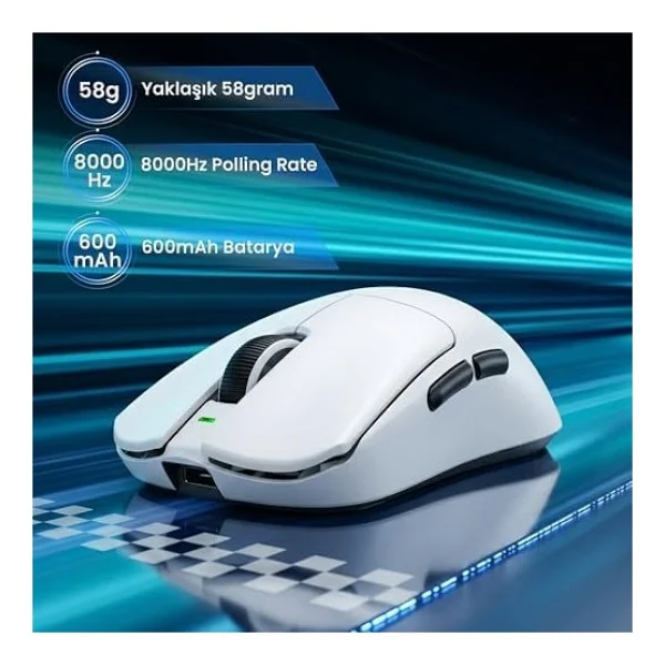Aula V9 Pro Beyaz Şarjlı Optik Kablolu/Kablosuz Oyuncu Mouse - Görsel 2