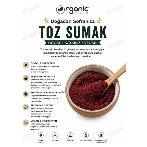 Organic Kiler Doğal Sumak 100 Gr - Katkısız Taze Öğütülmüş Ekşi Sumak - Görsel 2
