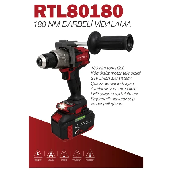 Retools Rtl80180 21 V Çift Akülü 4 Ah Darbeli Vidalama Makinesi - Görsel 2