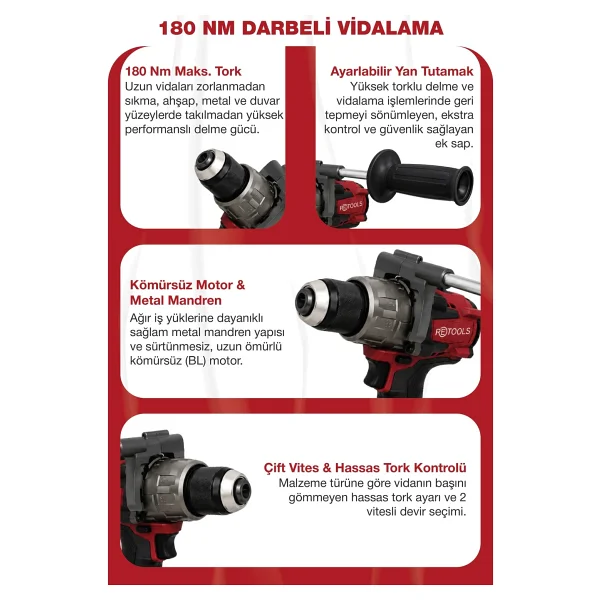 Retools Rtl80180 21 V Çift Akülü 4 Ah Darbeli Vidalama Makinesi - Görsel 3