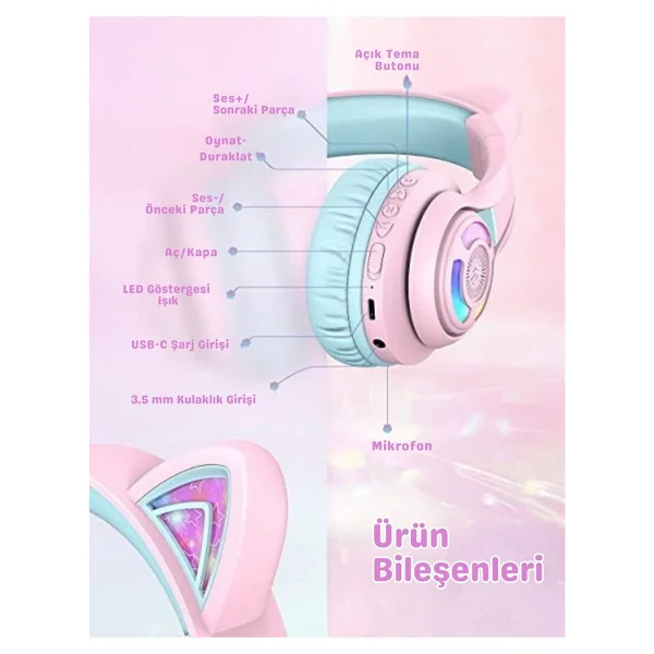 İclever Cat Ear Bth13 Kulak Üstü Çocuk Bluetooth Kulaklık - Görsel 8