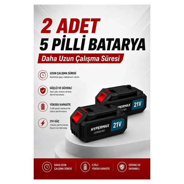 Hypermax Şarjlı Çim Biçme Makinesi Tırpan 2x Batarya Akü - Görsel 4