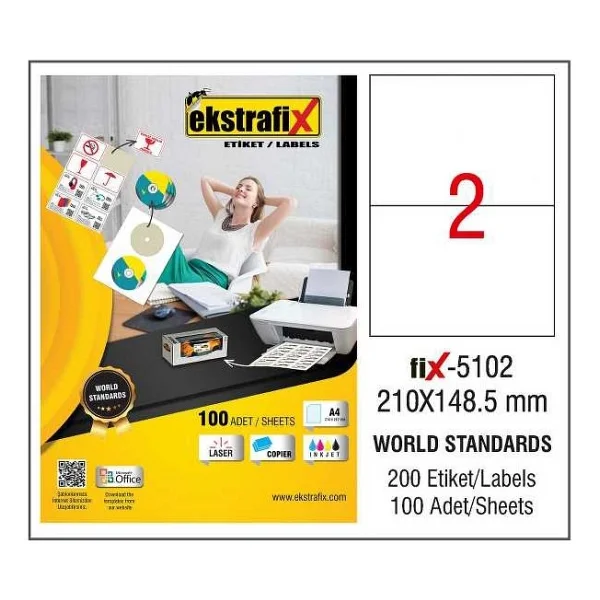Ekstrafix Fıx-5102 210x148.5 Mm 2'li 100 Sayfa A4 Lazer Etiket - Görsel 2