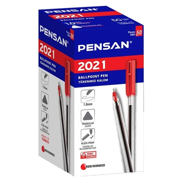 Pensan 1.0 Mm 50'li Üçgen Tükenmez Kalem Kırmızı - Görsel 2