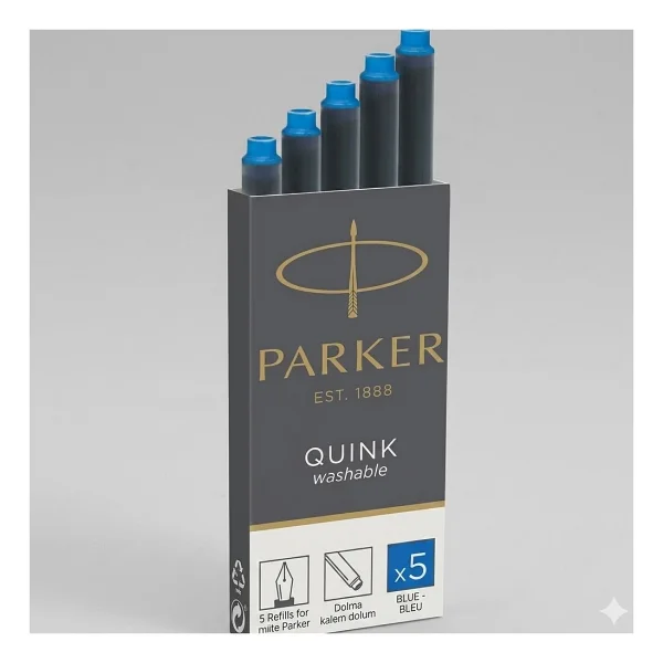 Parker Dolma Kalem Kartuşu Quink 5 Li Yıkanabilir Mavi - Görsel 2