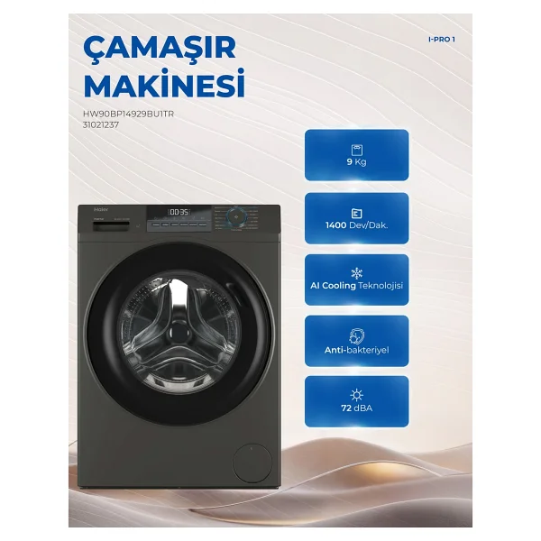 Haier Hw90bp14929bu1tr 9 Kg 1400 Devir Çamaşır Makinesi - Siyah - Gri - Görsel 4