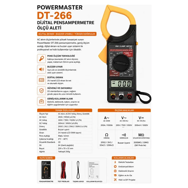 Powermaster Dt-266 Dijital Pens Ampermetre - Görsel 3