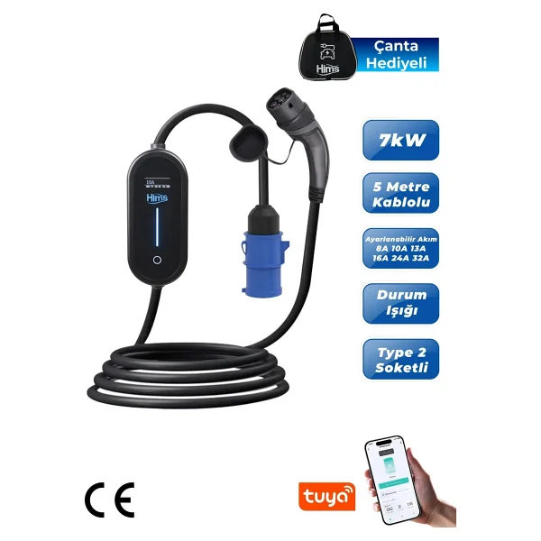 Hims 7kw Ev Tipi Taşınabilir Elektrikli Araç Şarj Istasyonu Hctk-7-Ps - Görsel 8