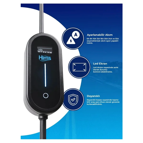 Hims 7kw Ev Tipi Taşınabilir Elektrikli Araç Şarj Istasyonu Hctk-7-Ps - Görsel 3
