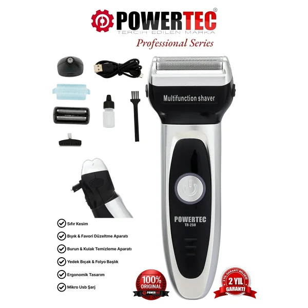 Powertec Tr-250 2 İn 1 Gri Sakal Ve Burun Kılı Tıraş Makinesi - Görsel 7