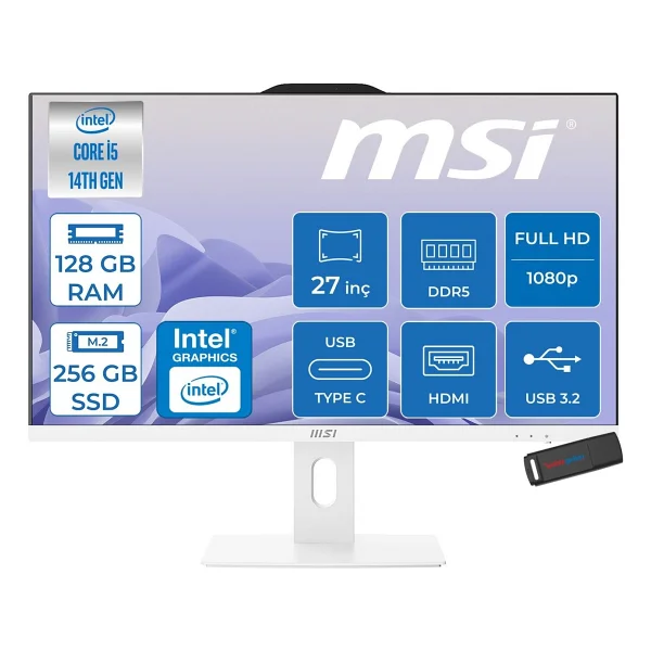 Msı Msı Pro Ap272p 14m-868xeu Intel Core I5-14400 Upto 4,7 GHz 128gb DDR5 256gb SSD 1920x1080 (FHD 27ıps 100hz 250nıts Beyaz Freedos Allınone Bilgisayar 868xeuf36+Zettausbbellek - Görsel 7