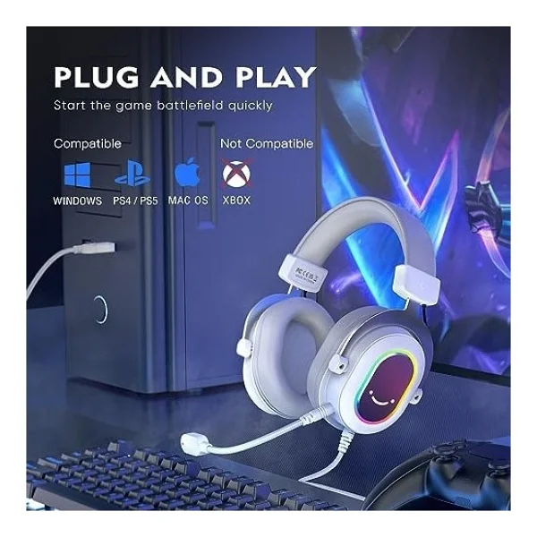 Fifine Ampligame H6 Beyaz RGB Kablolu Kulak Üstü Oyuncu Kulaklığı - Görsel 8