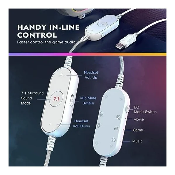 Fifine Ampligame H6 Beyaz RGB Kablolu Kulak Üstü Oyuncu Kulaklığı - Görsel 9