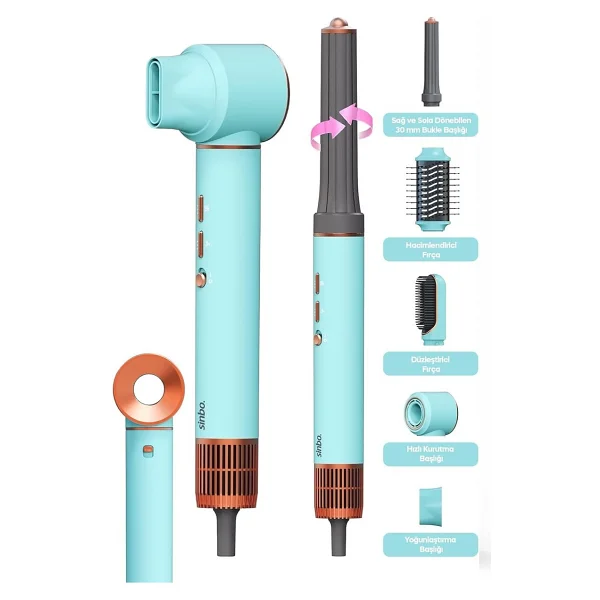 Sinbo Air Brush Saç Şekillendirme Cihazı - 5 Başlıklı - Mavi Renk - Görsel 2