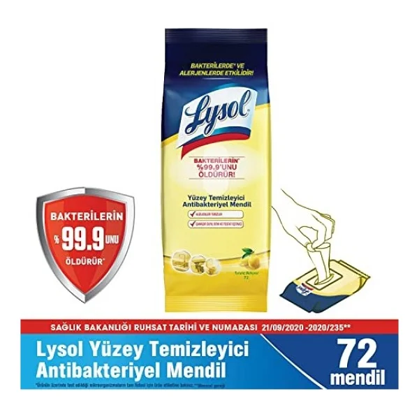 Lysol 72 Adet Yüzey Temizleyici Antibakteriyel Mendil - Görsel 3