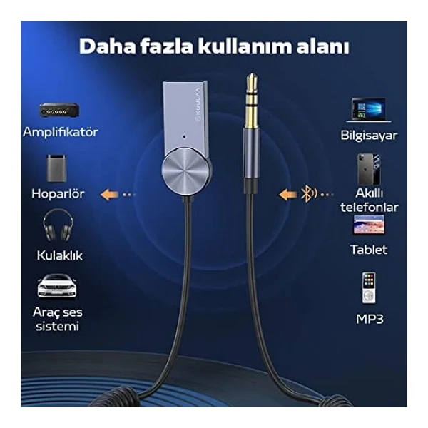 More Tr Kuulaa USB Bluetooth 5.0 3.5 Aux Receiver Aux Wireless Araç Kiti - Görsel 4