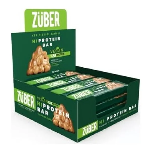 Züber Vegan Fıstık Ezmeli Yüksek Protein Bar 45g X 12 Adet - Görsel 2