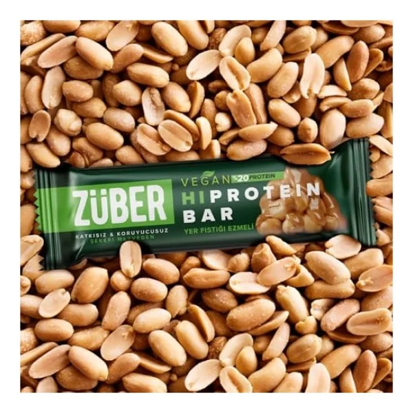 Züber Vegan Fıstık Ezmeli Yüksek Protein Bar 45g X 12 Adet - Görsel 4