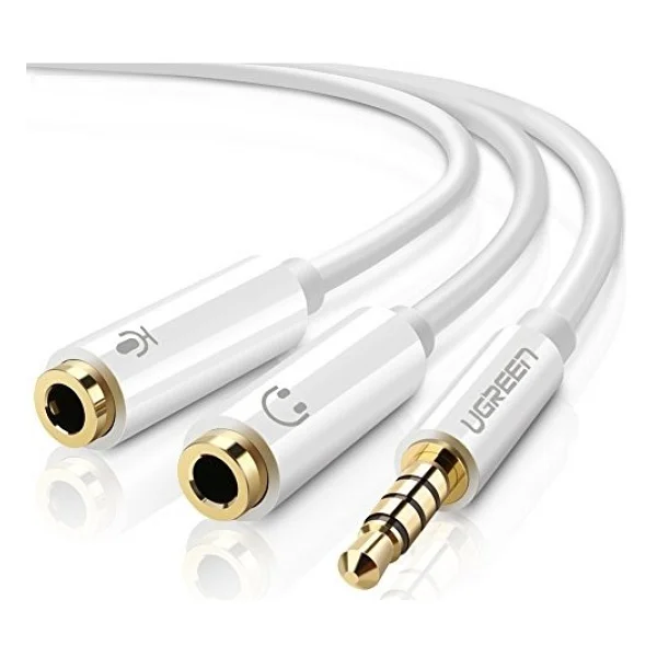Ugreen Mikrofon ve Kulaklık Aksesuarı Ayırıcı 3.5mm Y Kablo Beyaz - Görsel 2
