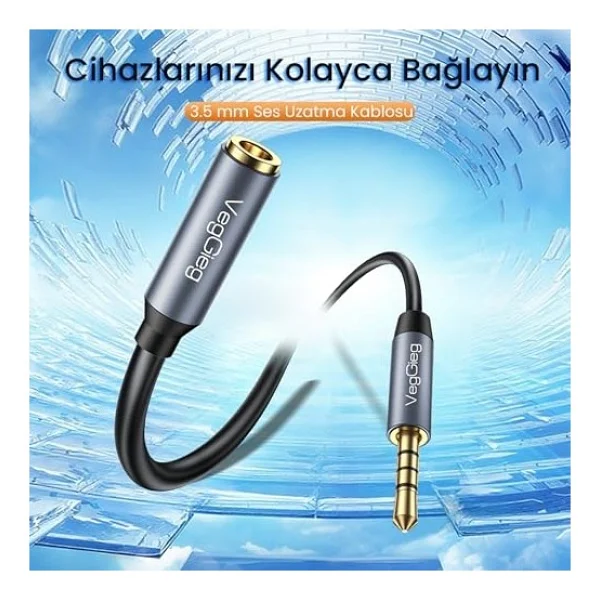 Veggieg 3.5mm Trss Aux Kulaklık Mikrofon Ses Uzatma Kablosu 1 Metre - Görsel 3